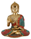 White Whale Lord Buddha Brass Statue With Multicolor Stone Work  Buddhism Shakyamuni Idol feng Shui Home Decorative Showpiece