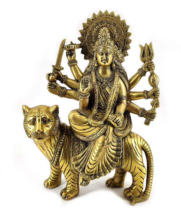 White Whale Maa Durga/Sherawali Brass Statue Religious Goddess Sculpture Idol