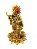 White Whale Radha Krishna Gold Plated Showpiece Statue playing flute under tree for Home Decorative Item