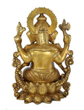 White Whale Brass Lord Ganesha Sitting On Lotus Statue Idol Home Decor Figurine (12 Inches)