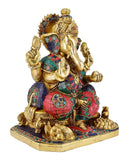 White whale Large Ganesh Idol Lord Brass Statue Turquoise Handcarved Colorful Deity Elephant God Ganesha Vinayak Figurine Wedding Gifts