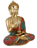 White Whale Lord Buddha Brass Statue With Multicolor Stone Work  Buddhism Shakyamuni Idol feng Shui Home Decorative Showpiece