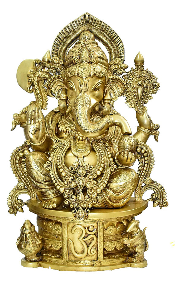 White Whale Brass Decor India Mangalkari Ganesha Statue Home Decor (25 inches)