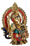 White Whale Lord Ganesh Murti Ganesha Idol Ganpati Brass Statue With Multicolor Stone Work for Home Decoration Showpiece