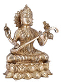 White Whale Maa Saraswati Brass Statue Religious Goddess Sculpture Idol Home Décor