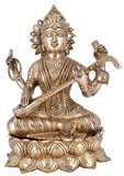 White Whale Maa Saraswati Brass Statue Religious Goddess Sculpture Idol Home Décor