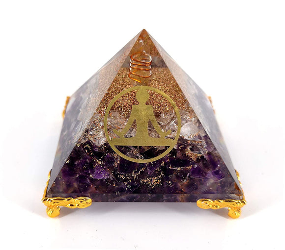 White Whale Amethyst Orgone Pyramid Energy Generator Reiki Healing Crystal Chakra With Gold Stand Feng Shui Pyramid