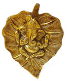 White Whale Lord Ganesh Ganapati The Elephant god Statue Figure on Leaf in Metal Wall Hanging Great Diwali