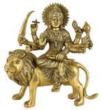 White Whale Brass Maa Durga/Ma Sherwali Idol Sitting On Lion Murti Religious Strength God Sculpture Idol