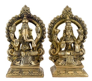 White Whale Brass Laxmi Ganesh Set Idol Showpiece - Brass Gold Finish Lakshmi Ganesha Idols Statue for Diwali Gifts Puja Home Decor Figurine
