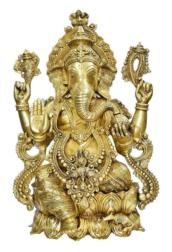 White Whale Brass Decor India Mangalkari Ganesha Statue Home Decor (21 inches)