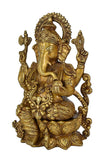 White Whale Brass Lord Ganesha Sitting On Lotus Statue Idol Home Decor Figurine (12 Inches)