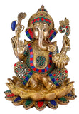 White Whale Brass Lord Mangalkari Ganesha Sitting On Lotus Bhagwan Idol Ganesha Statue Ganpati Murti Home Decor