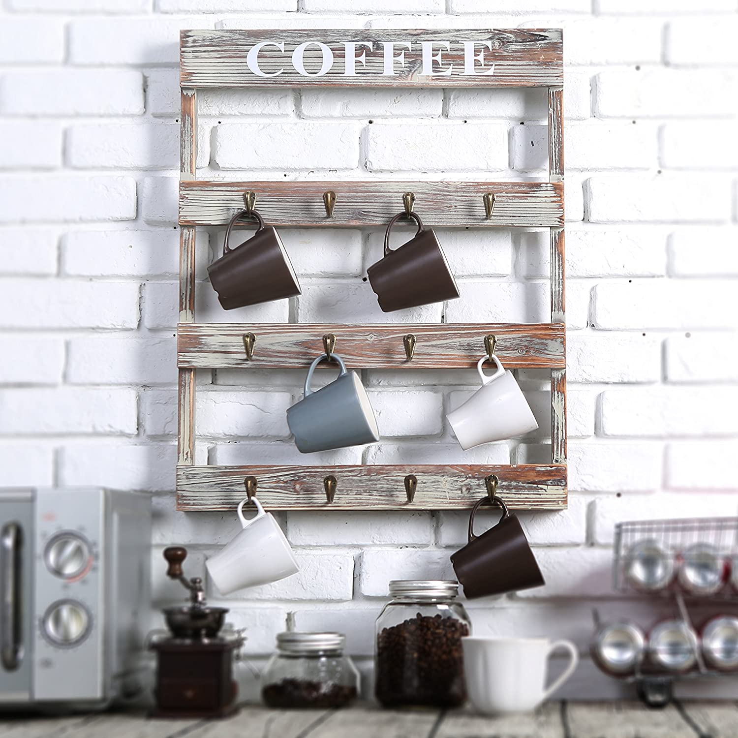 White whale Wall-Mounted Wooded Coffee Mug Holder, Kitchen Storage Rac –  Whitewhale