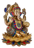 White Whale Brass Lord Mangalkari Ganesha Sitting On Lotus Bhagwan Idol Ganesha Statue Ganpati Murti Home Decor