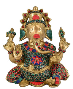 White Whale Lord Ganesh Murti Ganesha Idol Ganpati Bhagwan Brass Statue for Home Decoration Showpiece