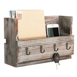 White Whale Wooden Wall Mounted Mail Holder Organizer with 4 Key Hooks