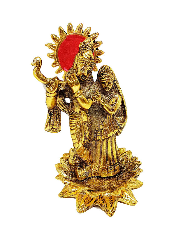 White Whale Radha Krishna Gold Plated Showpiece Statue playing flute under tree for Home Decorative Item