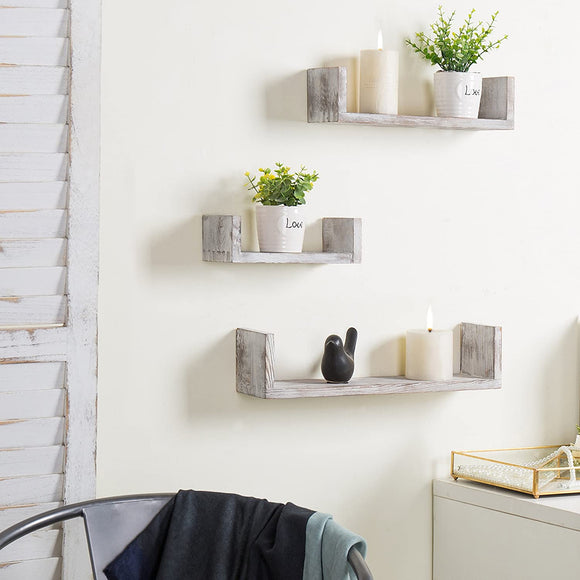 White whale Wall Mounted Wood U-Shaped Floating Shelves, Set of 3