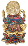 White Whale Brass Lord Ganesha  Sitting On Lotus Statue Idol Home Decor Figurine