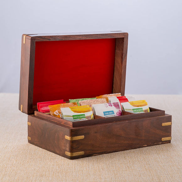 Whitewhale Tea Box Indian Rosewood Antique Treasure Storage Chest Box for Condiment Spice&Jewellery/Vintage Rustic Keepsake Trinket Organizer With Compartments/Handmade Decorative Sheesham Wood Caddy Tea Bag