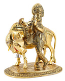 White Whale Lord Krishna Idol with Cow Sculpture Statue Murti - Puja, Meditation, Temple, Prayer, Office, Home Decor Gift Collection Item/Product-Money, Good Luck