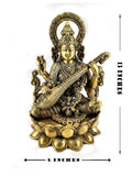 White whale Maa Saraswati Brass Statue Religious Goddess Sculpture Idol - Large
