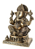 White Whale Lord Ganesha Brass Statue Religious Strength God Sculpture Idol Home Decor Figurine (11 Inches)