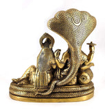White Whale Lord Vishnu with Lakshmi Rest Upon Shesha Naag Brass Statue Religious Strength Sculpture Idol