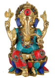 White Whale Brass Lord Ganesha Sitting On Lotus Statue Idol Home Decor Figurine (12 Inches)