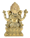White Whale Brass Lord Ganesha  Left Side Trunk  Sitting On Lotus Statue Idol Home Decor Figurine