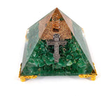 White Whale Green peridot Cross Orgone Pyramid Energy Generator Reiki Healing Crystal Chakra With Gold Stand Feng Shui Pyramid