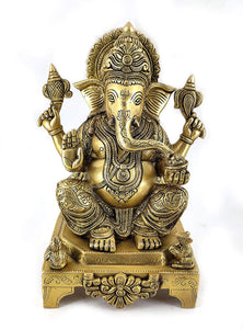 White Whale Lord Ganesha Brass Statue Religious Strength God Sculpture Idol