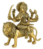 White Whale Brass Maa Durga/Ma Sherwali Idol Sitting On Lion Murti Religious Strength God Sculpture Idol