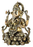 White Whale Brass Lord Ganesha Sitting On Lotus Statue Idol Home Decor Figurine (10 Inches)