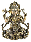 White Whale Brass Lord Ganesha Sitting On Lotus Statue Idol Home Decor Figurine (10 Inches)