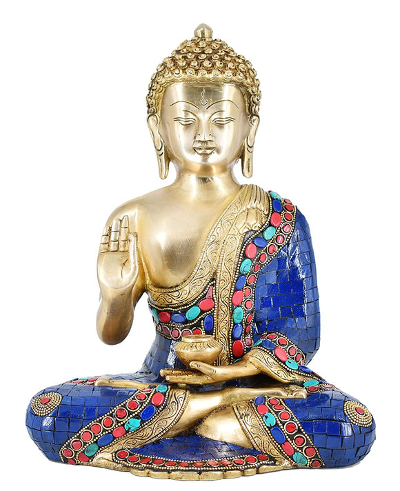 White Whale Brass Buddha Statue Astmangal Buddhism Idol feng Shui Home Decorative Showpiece (12 Inches)