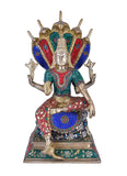 White Whale Brass Maha Abhishekam Lord Vishnu in His Most Powerful Avtar Jeweled in Semi Precious Stones (Royal Pattern)