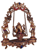 White Whale Brass Lord Ganesha Bhagwan Swing Ganesh Ganpati on Jhoola Jhula with Kirtimukha at Top for Home Décor