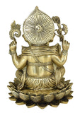 White Whale Brass Lord Ganesha Sitting On Lotus Statue Idol Home Decor Figurine (12 Inches)