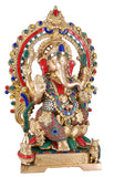 White Whale Lord Ganesh Murti Ganesha Idol Ganpati Brass Statue with Multicolor Stone Work for Home Decoration Showpiece