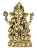 White Whale Brass Lord Ganesha  Left Side Trunk  Sitting On Lotus Statue Idol Home Decor Figurine