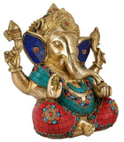 White Whale Brass Mangalkari Ganesha Statue With Multicolor Stone Work God Ganesha Brass Sculpture