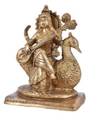 White Whale Maa Saraswati Brass Statue Religious Goddess Sculpture Idol Home Décor