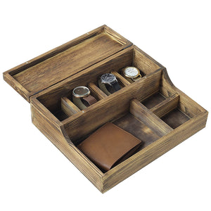 White Whale Wooden Tabletop Watch Case & Dresser Valet Tray