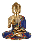White Whale Lord Buddha Brass Statue With Multicolor Stone Work  Buddhism Shakyamuni Idol feng Shui Home Decorative Showpiece