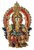 White Whale Lord Ganesh Murti Ganesha Idol Ganpati Brass Statue With Multicolor Stone Work for Home Decoration Showpiece