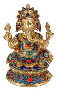 White Whale Lord Ganesh Murti Ganesha Idol Ganpati Bhagwan Brass Statue for Home Decoration Showpiece