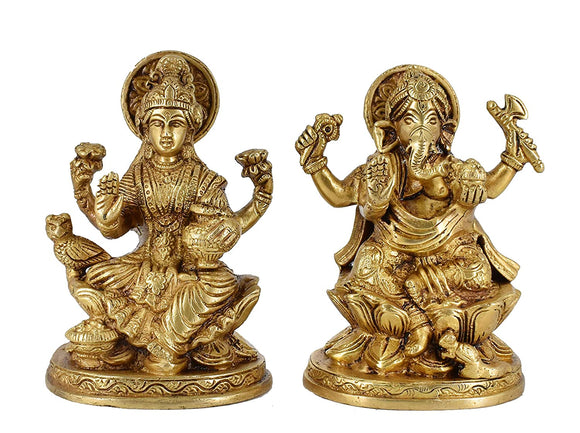White Whale Brass Laxmi Ganesh Set Idol Showpiece - Brass Gold Finish Lakshmi Ganesha Idols Statue for Diwali Gifts Puja Home Decor Figurine