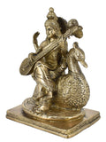 White Whale Brass Goddess Saraswati Sitting On Swan Statue Idol Home Decor Figurine